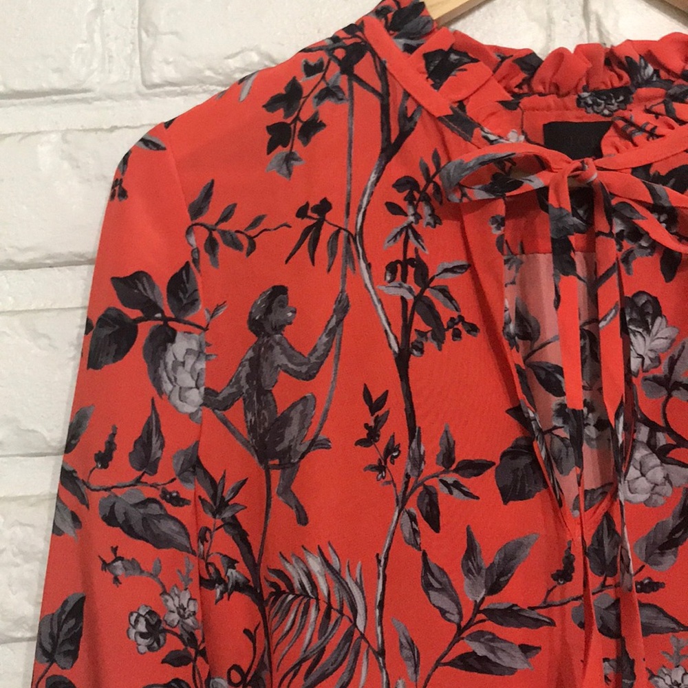 J CREW ruffle neck silk blouse.